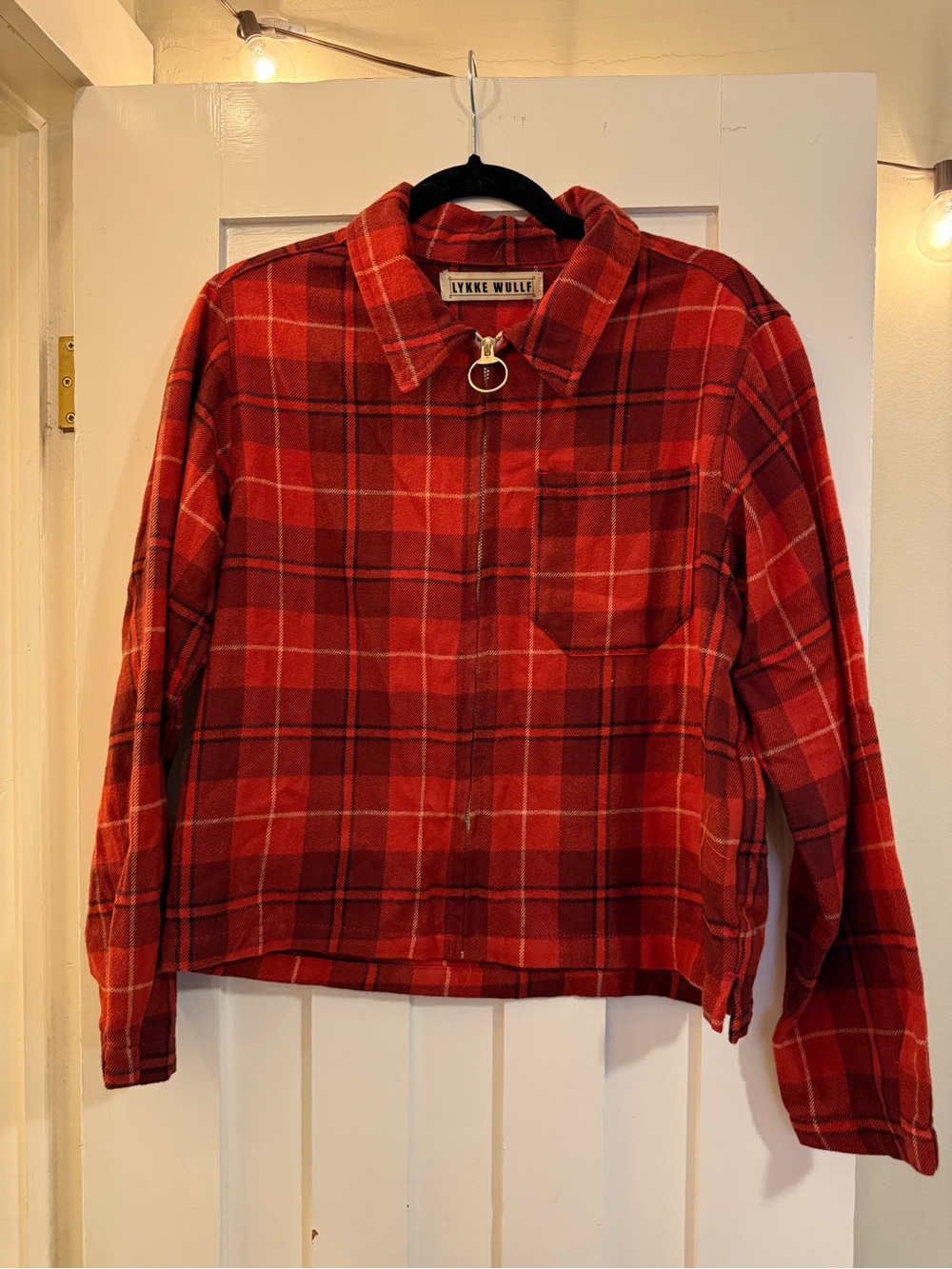 Lynne Wulff Red Plaid Zip-Front Jean Jacket